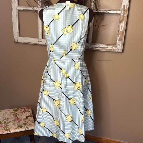 NWT Talbots fit and flare midi dress women’s size 6 yellow tulips blue black str - Picture 7 of 13